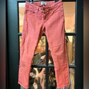 Paige skyline, ankle peg jeans, dark coral color size 28